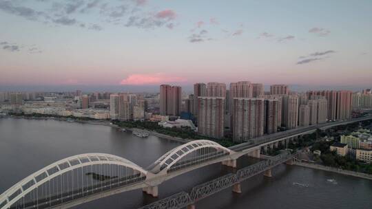 哈尔滨松花江铁路桥航拍视频素材模板下载
