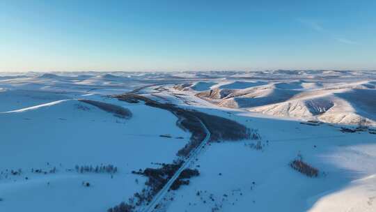 航拍大兴安岭寒冬丘陵雪原视频素材模板下载