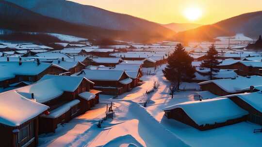 东北 雪乡 雪景 日出