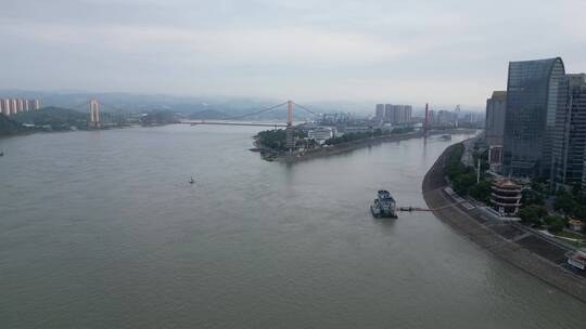 城市航拍湖北宜昌至喜长江大桥视频素材模板下载