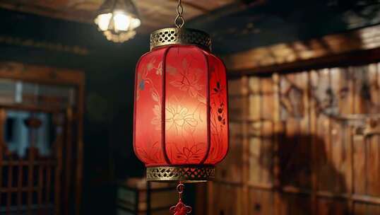 室内悬挂的中式红色灯笼