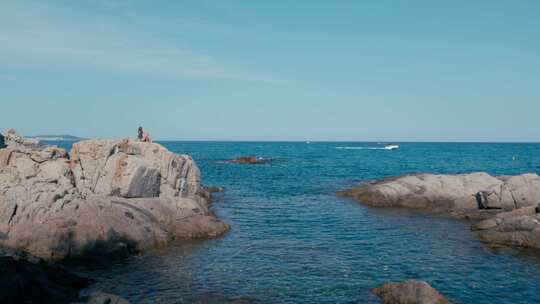 女人，日光浴，岩石，布拉瓦海岸