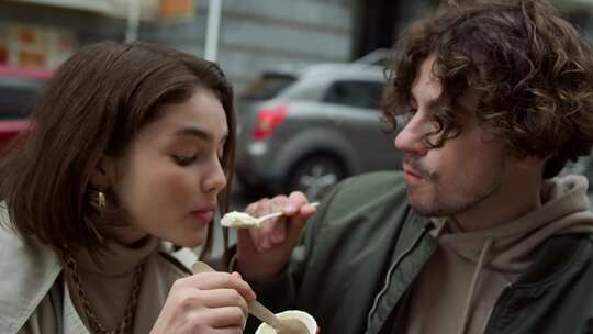 情人，吃，冰淇淋，街