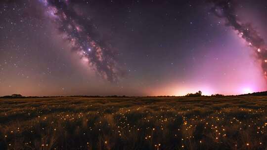 田野星空萤火虫夜景