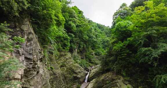 航拍都江堰龙池自然保护区瀑布山林风景