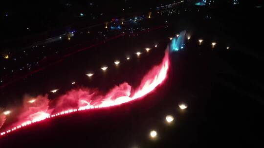 上津古镇大型喷泉投影秀水上水幕表演5视频素材模板下载