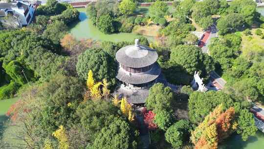 航拍南昌八大山人梅湖景区江南园林中式庭院