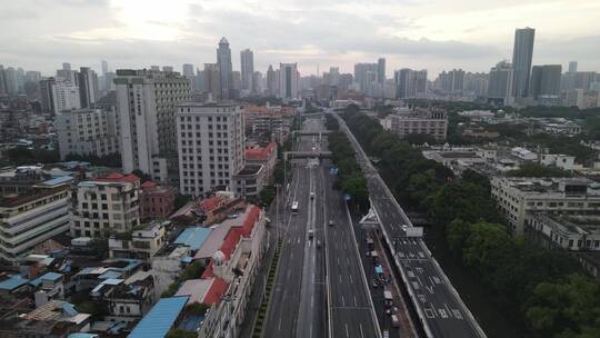 广州城区清晨的城市道路视频素材模板下载