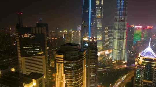 上海市城市地标车流交通运输夜晚夜景航拍延