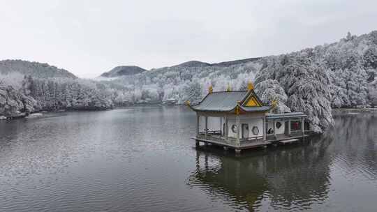 庐山如琴湖雪景雾凇云海航拍