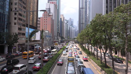 高空俯瞰香港大街上的车流