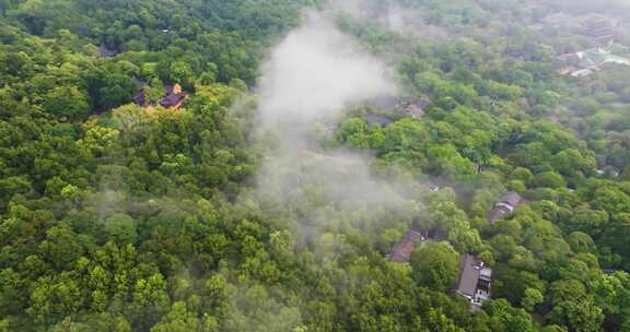 杭州永福寺云雾航拍