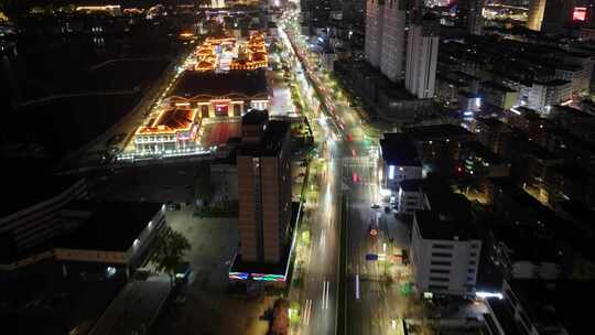 烟台滨海广场夜景航拍延时芝罘区山东夜晚