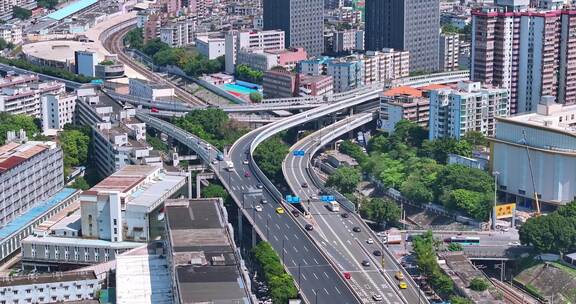 航拍广州市恒福路内环路车流