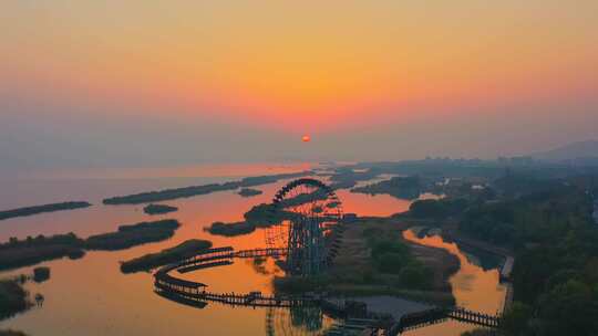 苏州太湖湖滨国家湿地日落航拍03视频素材模板下载