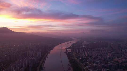 福建福州城市清晨日出彩霞航拍