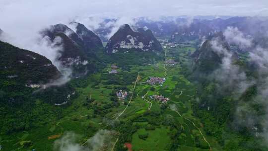 航拍雨后云雾山村山脉山川