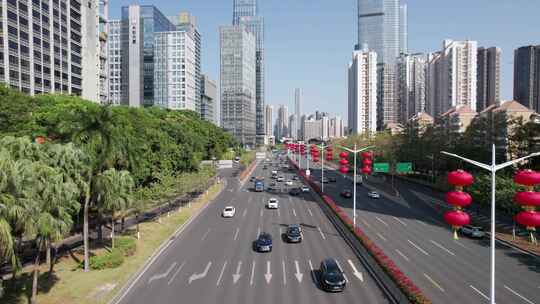 深圳滨河大道城市道路高楼车流景观