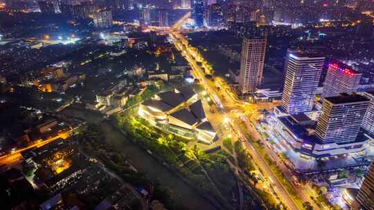 成都自然博物馆夜景航拍移动延时摄影视频素材模板下载