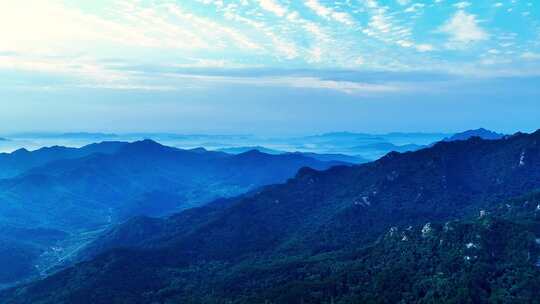 航拍群山连绵山脉巍峨黎明风光