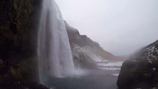 冰岛瀑布 冬天 雪视频素材模板下载