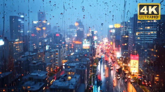 城市雨景夜景暴雨车辆行驶街景交通雨夜
