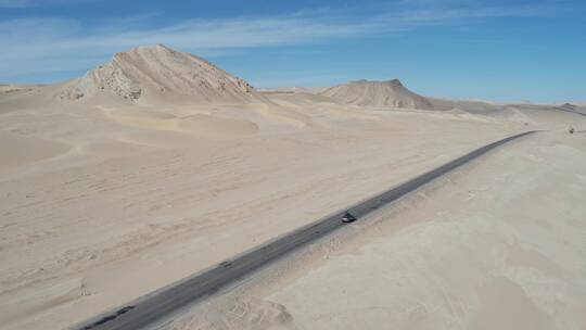 G315国道穿过青海塔里木盆地无际的戈壁沙漠