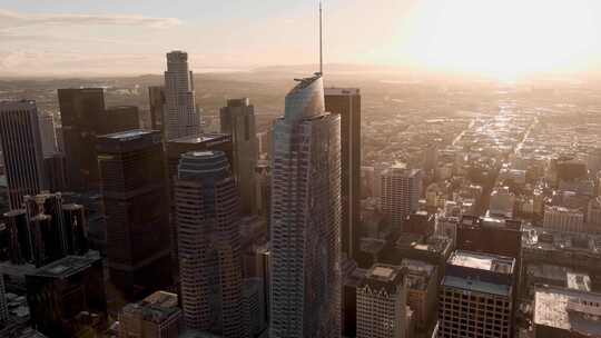 城市航拍加州洛杉矶日出摩天大楼城市天际线