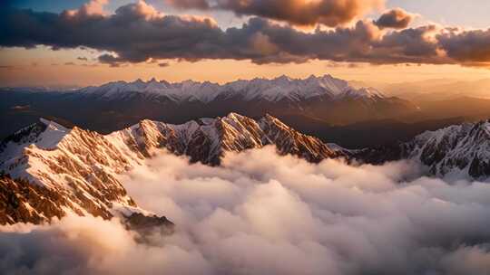 壮丽雪山云海日出景观