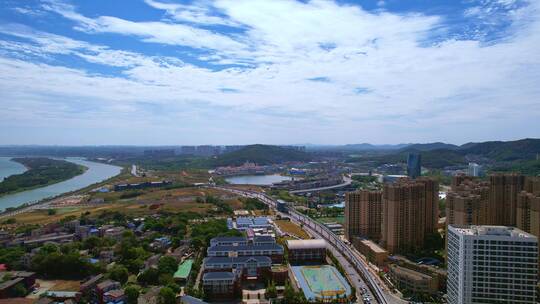 长沙大王山云巴工程湘江欢乐城区域航拍视频素材模板下载
