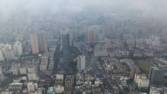 福州市区航拍阴天下雨天城市500米高空