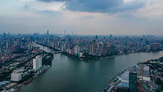 广州荔湾白鹅潭商务区城市天际线延时航拍4k