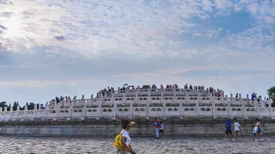 中国北京天坛公园圜丘蓝天白云人流宣传片