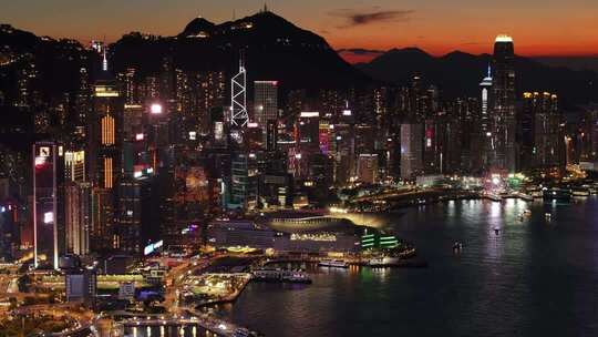 香港维多利亚港夜景航拍