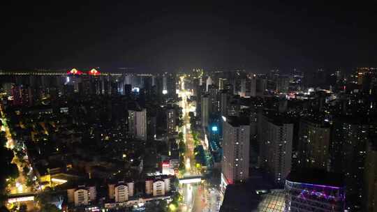 航拍湖北襄阳城市夜景