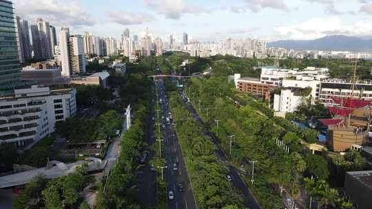 深圳城市交通车流南山区航拍