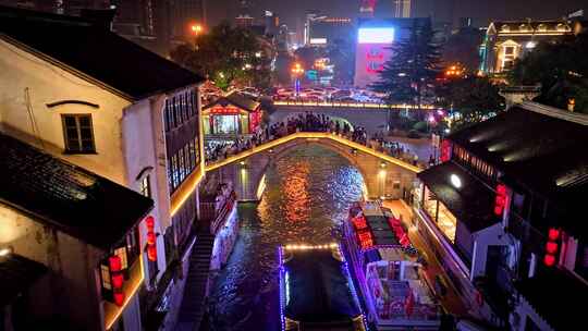 航拍无锡南长街古运河夜景