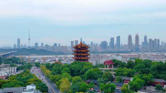 武汉黄鹤楼航拍湖北武昌区地标建筑城市风景