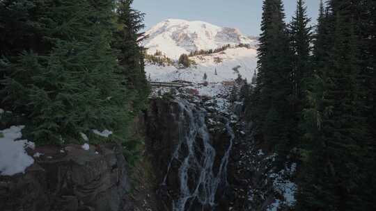 山，雪，瀑布，岩石