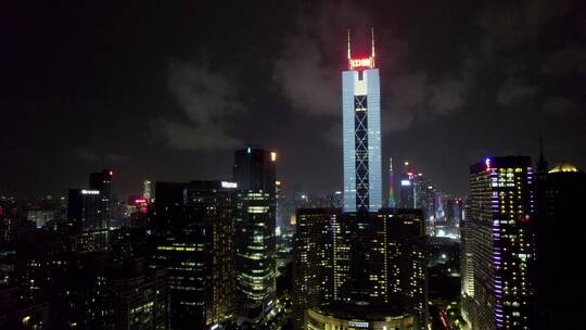 广州天河珠江新城航拍写字楼中信广场夜景视频素材模板下载