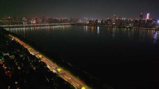 浙江杭州上城区夜晚夜景航拍车流交通城市风