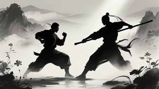 功夫武术剪影水墨中国风传统文化视频