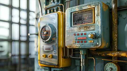 怀旧老厂房锈迹仪表 工业废墟机械电子设备