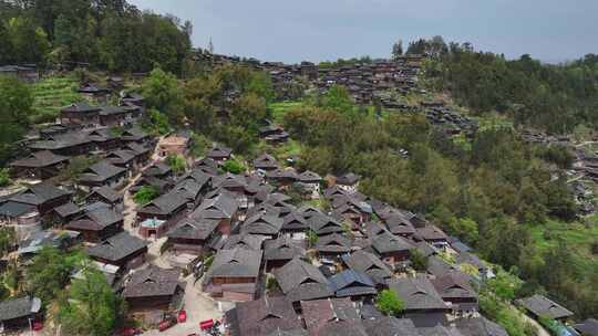 贵州黔东南从江县岜沙苗寨航拍乡村建筑风光