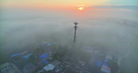 中国河南平原平流雾HDR航拍