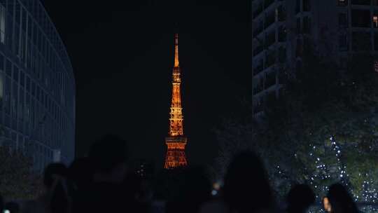 日本东京夜景灯光人流汽车街道东京塔圣诞树