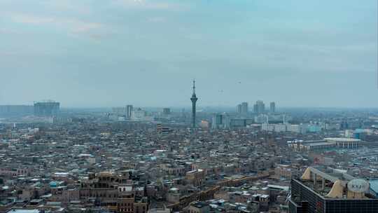 新疆喀什古城少数民族建筑群全景日落延时