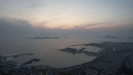 海上日落晚霞夕阳山东长岛日落航拍