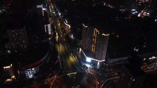 航拍湖南岳阳火车站立交桥夜景