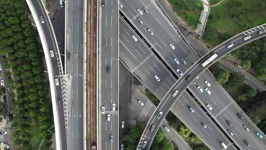 天津城市立交桥道路交通地铁轨道航拍